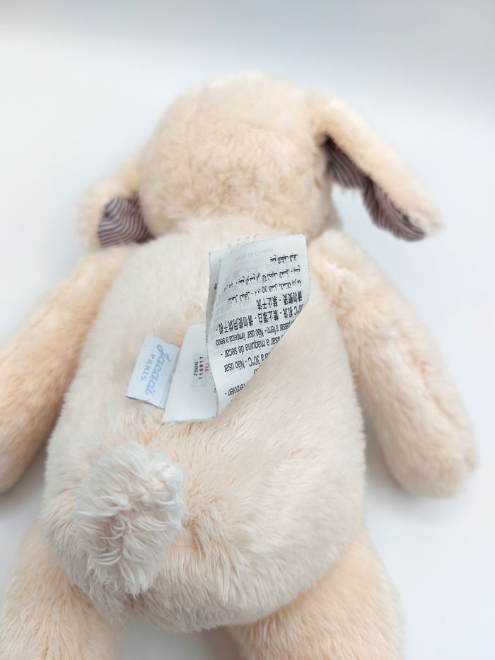 Peluche doudou chien écru beige JACADI collection mon petit capitaine rayures bleu blanc environ 28 cm - photo numéro 3