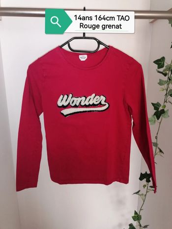 Tee-shirt rouge grenat 14ans 164cm TAO
