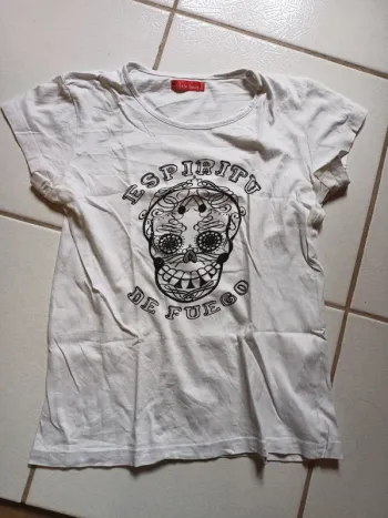 T-shirt blanc fille tête de mort