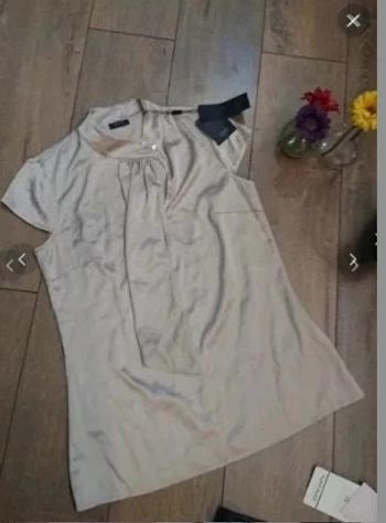 Top satiné esprit Blouse manches courtes beige neuf t 36