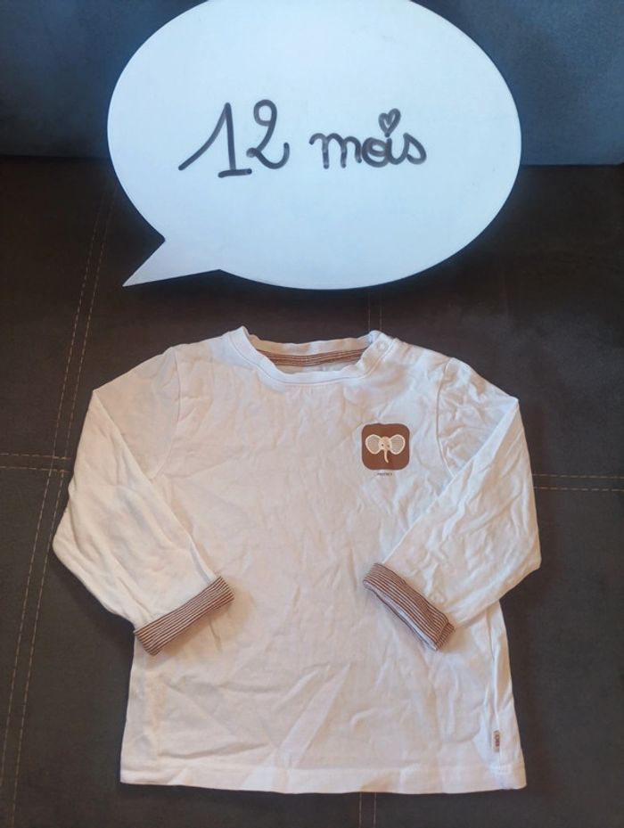 Tee shirt chemise manches longues Garçon 12 mois éléphant Obaibi