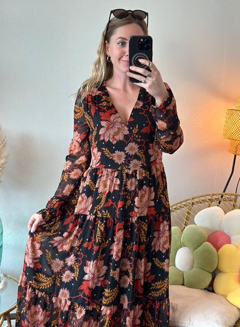Robe longue fluide à motifs fleuris taille 36 - Camaïeu