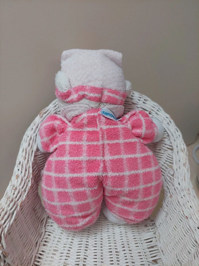 Nounours - peluche doudou ours rose à carreaux - photo numéro 3