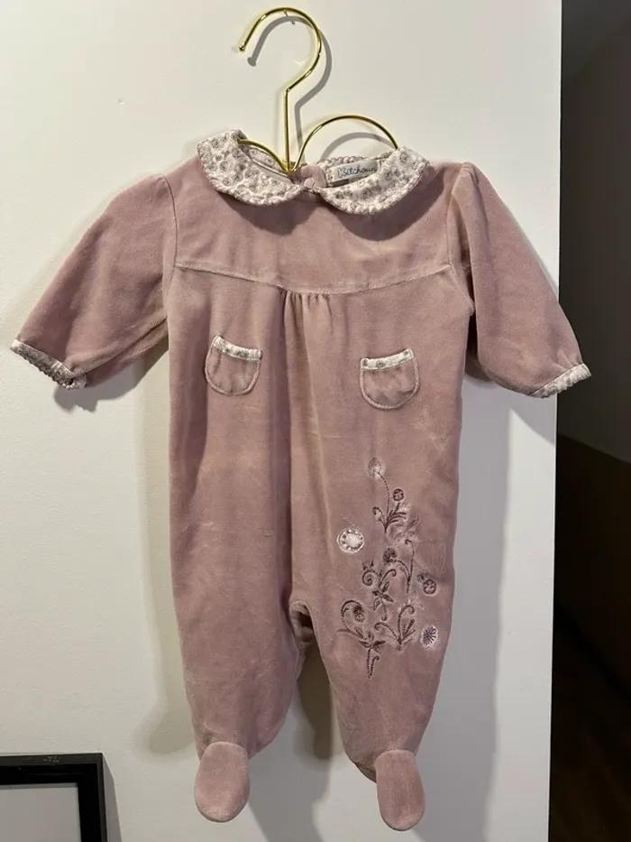 Pyjama vieux rose avec col Claudine 3 mois kitchoun