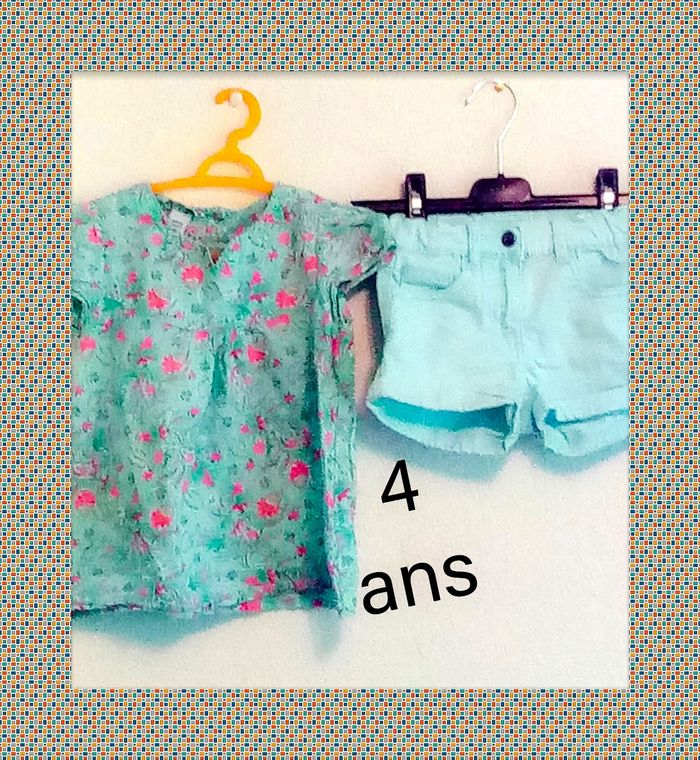4 ans Ensemble 2 pièces h&m (autres) short et tunique turquoise fleuri print été /Excellent état - photo numéro 5