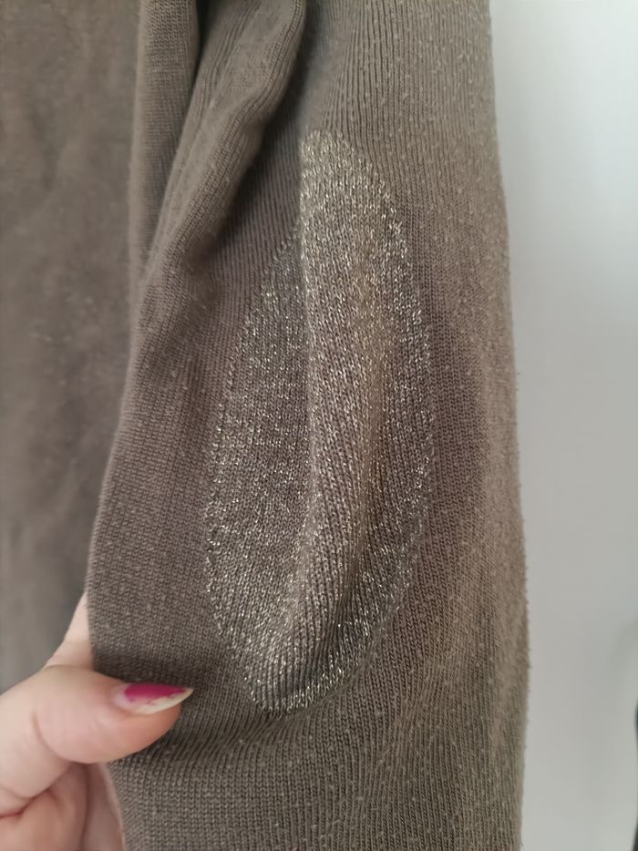 Pull fin marron glacé - Coudières pailletées - Taille M - photo numéro 6