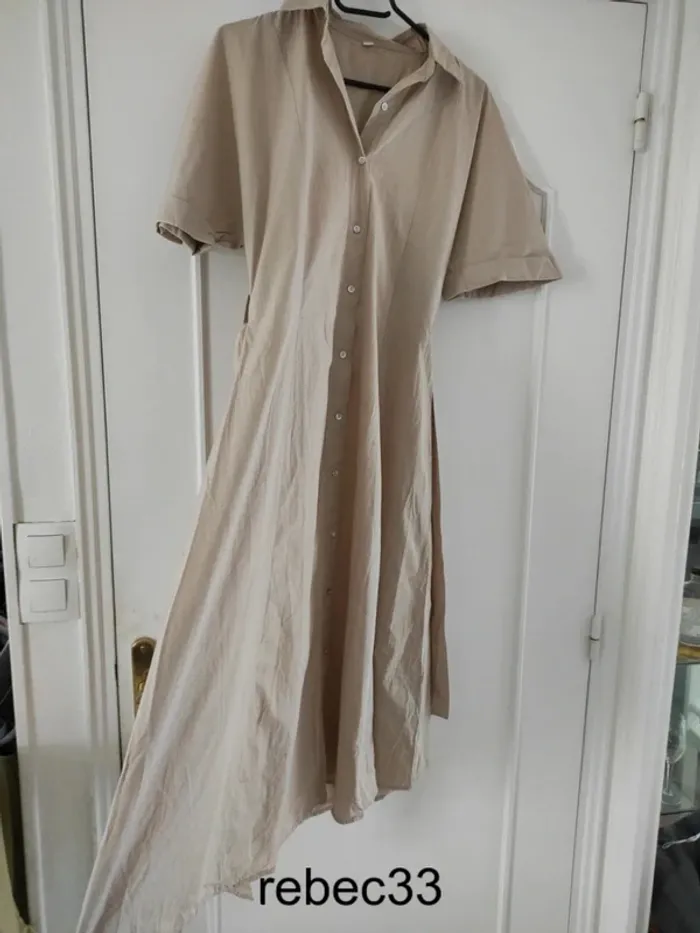 Longue robe chemise beige 100% coton shein - photo numéro 3