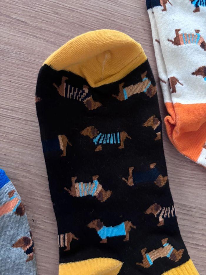 Lot de 3 paires Chaussettes courtes  motif chien teckel hommes femmes - photo numéro 5