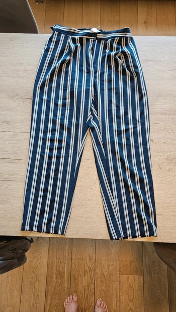 Pantalon d été bleu ligné blanc, Amélie & Amélie, XL