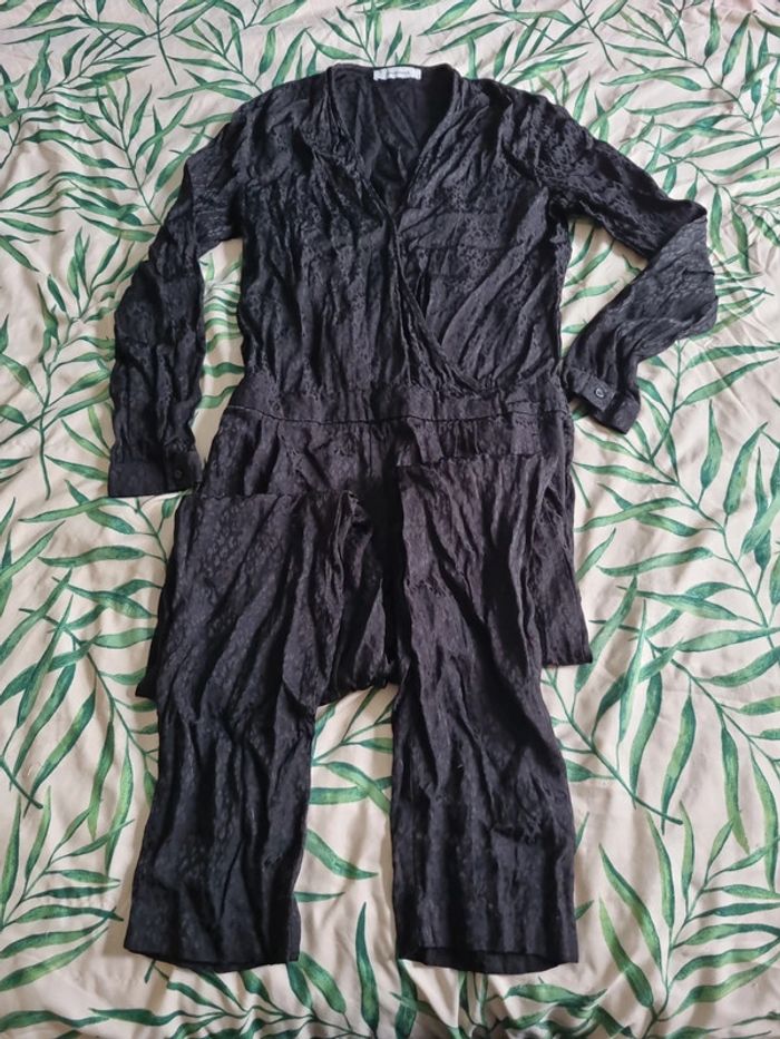 Combinaison noire léopard manche longue