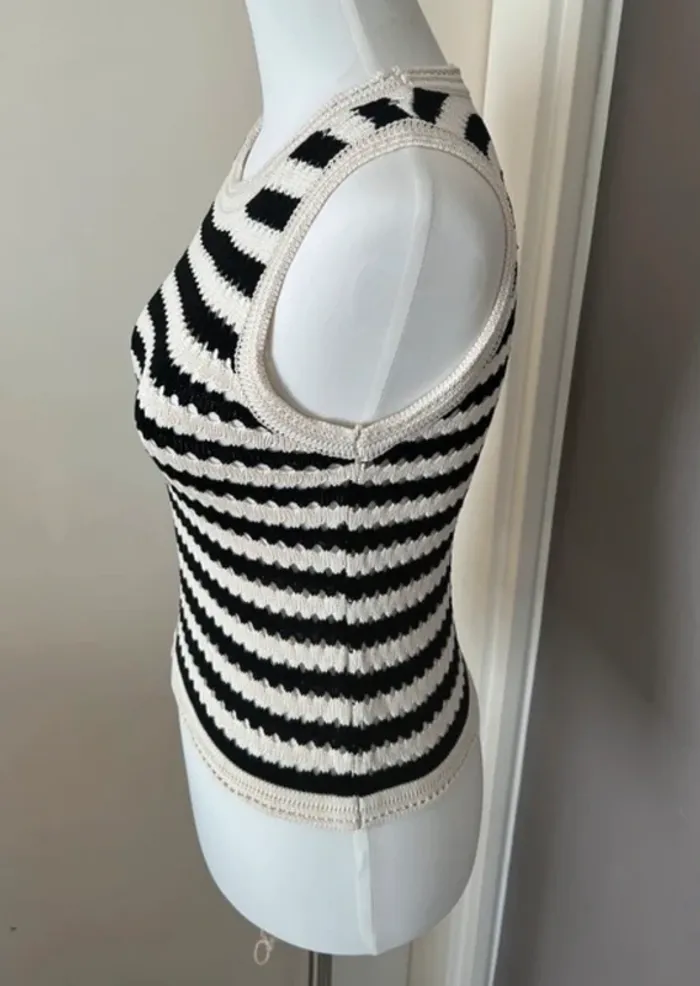 Atelier evene top maille crochet noir et crème Taille S/M - photo numéro 3