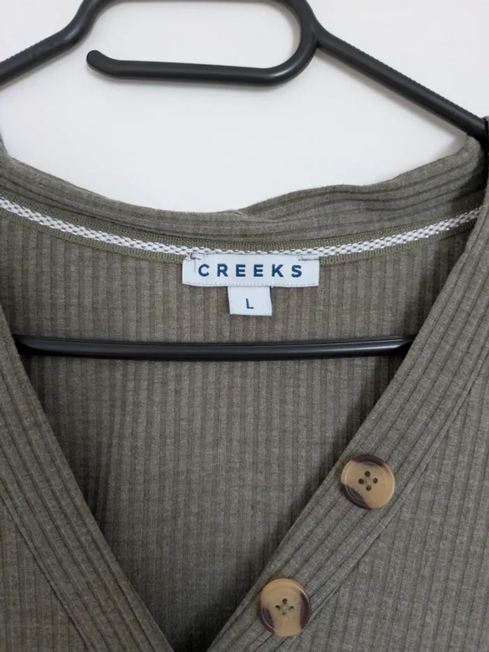 T-shirt Côtelé Kaki à Boutons Creeks - Taille L - photo numéro 3