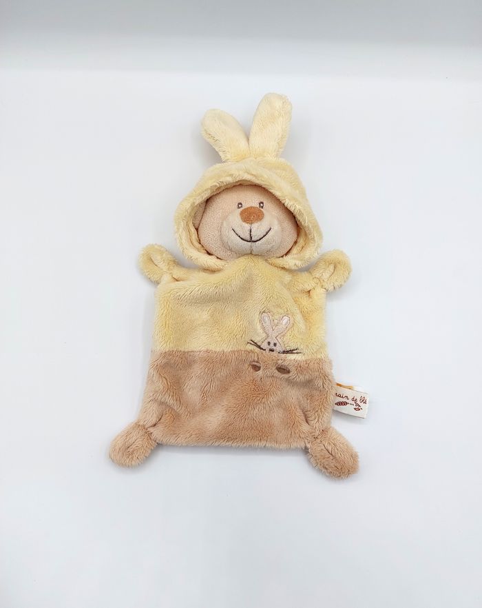 Doudou plat ours déguisé en lapin jaune beige GRAIN DE BLE Z Zannier