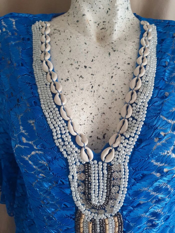 Tunique bleue col coquillages - photo numéro 3