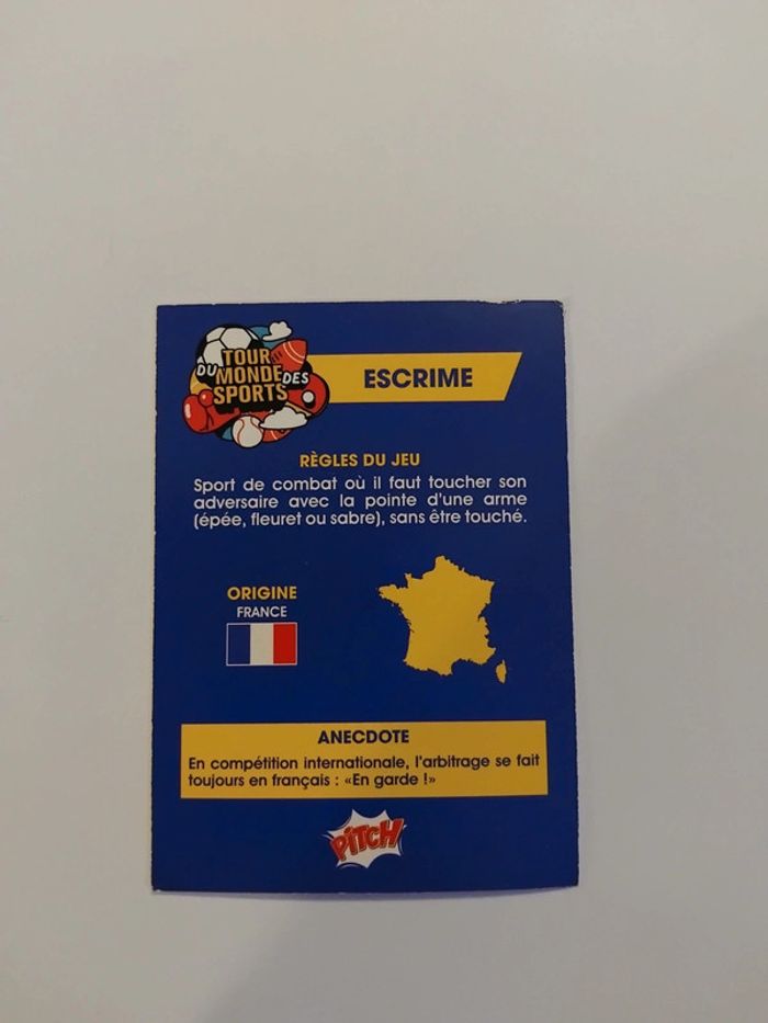Carte PITCH - Tour du monde des sports n° 26 - Escrime - France - photo numéro 2