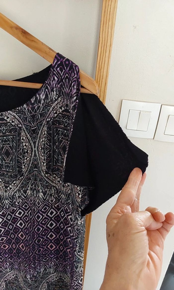 Robe fluide imprimée noire violet Taille unique (du 34 au 38 )et sa ceinture - photo numéro 10