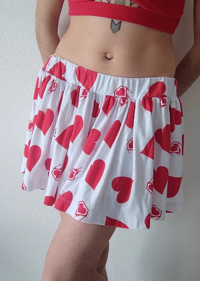 Mini jupe patineuse cœur rouge blanc / Super Lovers - 32/XXS à 44/XXL - photo numéro 13