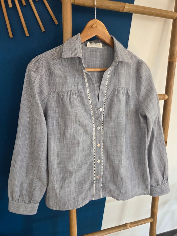 Chemise lignée coton grise taille M/L - photo numéro 3