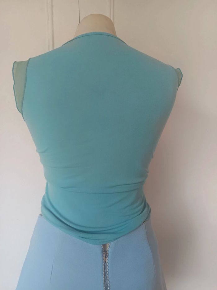 💎y2k top sexy femme de qualité t xs s extensible infroissable été bleu 90s 2000 - photo numéro 6