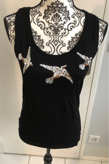 Débardeur noir a sequins Promod motifs oiseaux taille 36