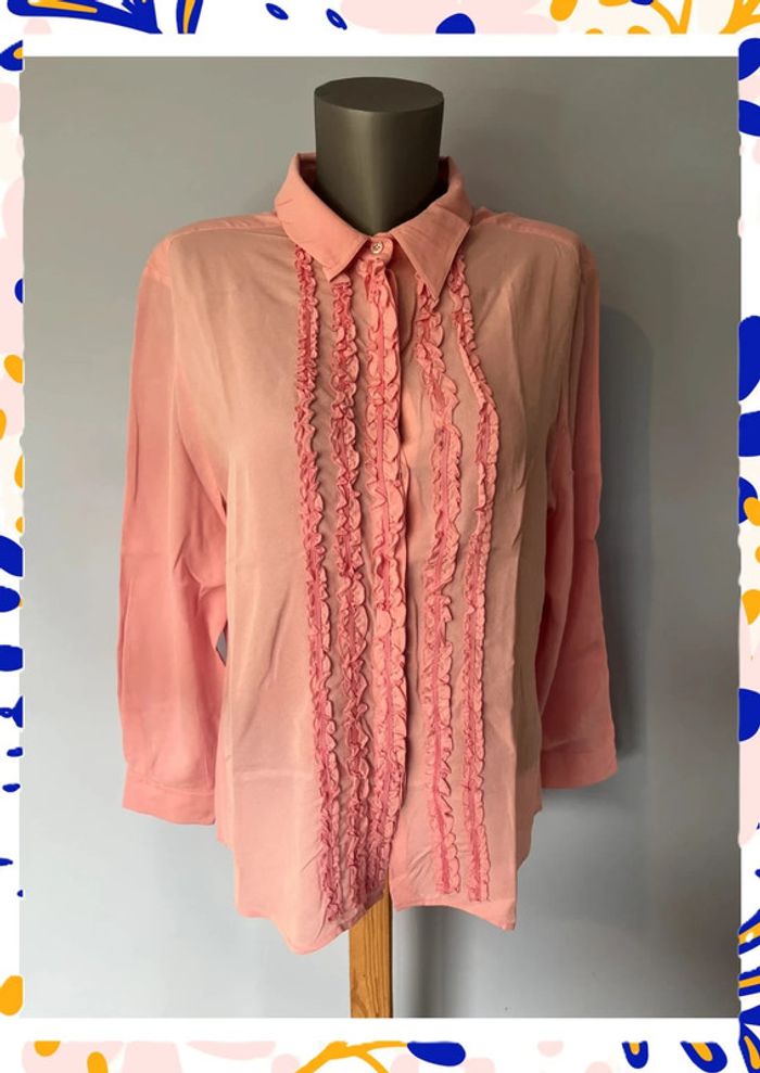 Chemise en soie rose Féraud T46 – Froufrous élégants & manches longues