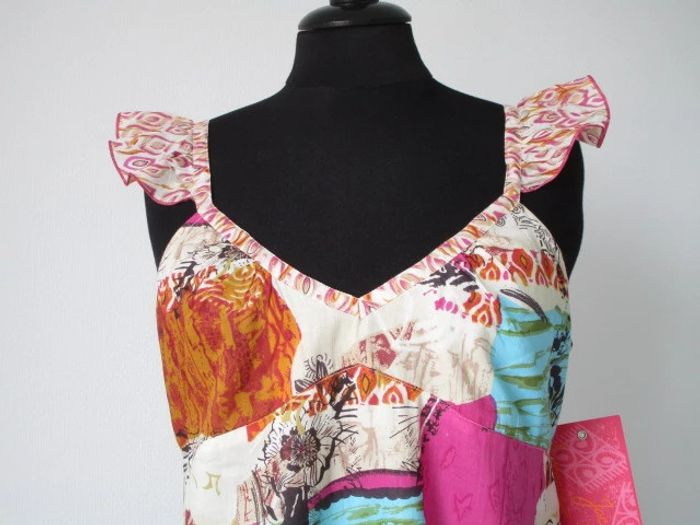 Robe beige imprimé fuchsia/turquoise/camel Jac Jac 38 NEUVE - photo numéro 3