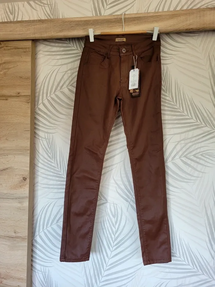 Pantalon femme taille S neuf  simili cuir marron Onado - photo numéro 3