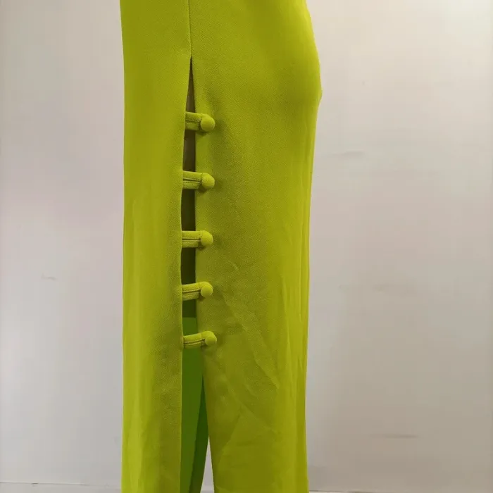 Robe longue moulante insipiration japonaise ouverte côtés - Zara - Vert anis - M - Soirée A275 - photo numéro 4