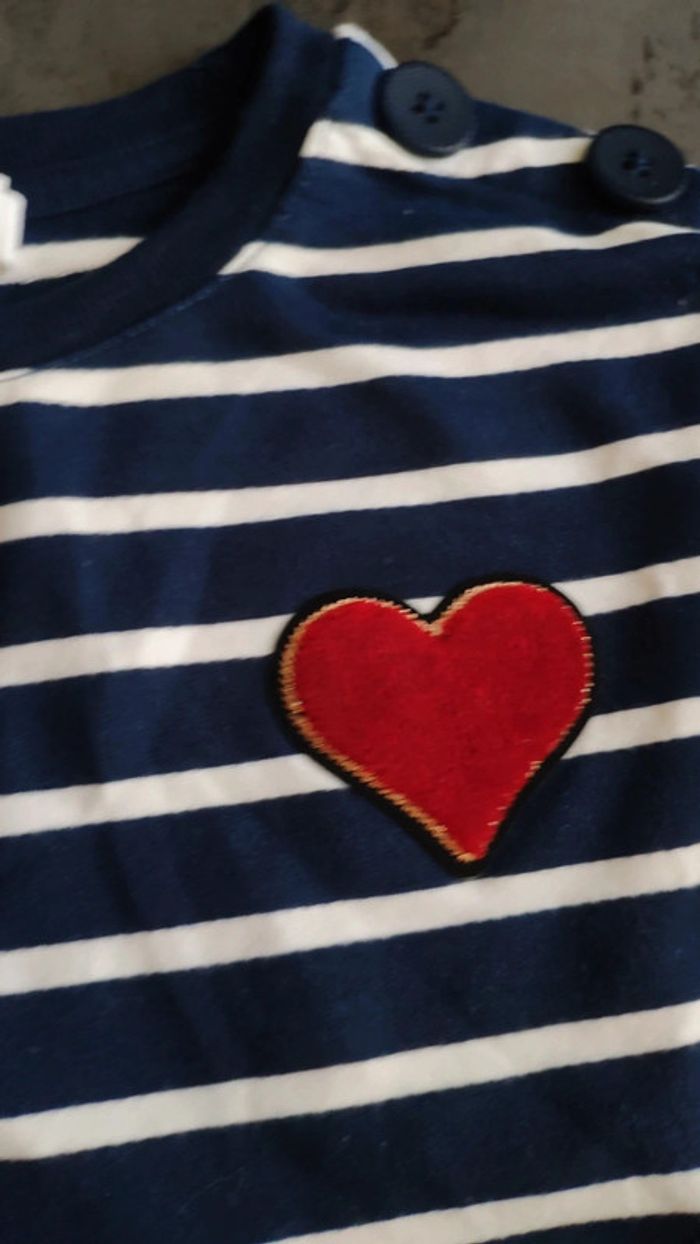 Pull fil orchestra coeur bleu et blanc rayé 5 ans - photo numéro 2