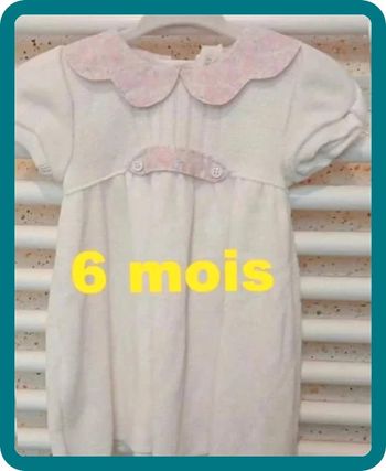 Robe style laine crème / blanc col rose 3 pommes Taille 6 mois