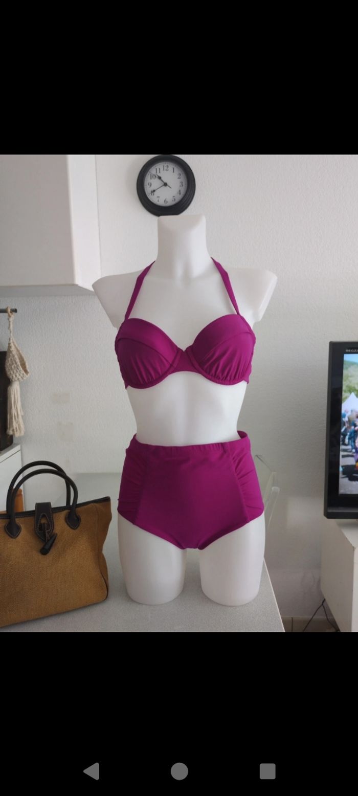 Maillot 2 pièce taille haute fushia Etam 42 C
