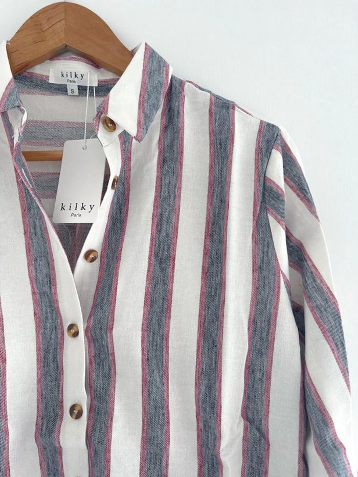 🌟 Chemise à rayures blanc gris et rouge - photo numéro 9