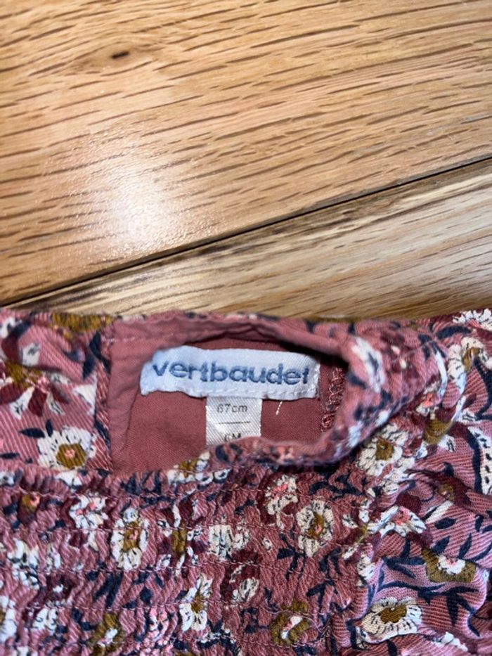 Jolie robe vieux rose fleurie vertbaudet très bon état 6mois/67cm - photo numéro 2