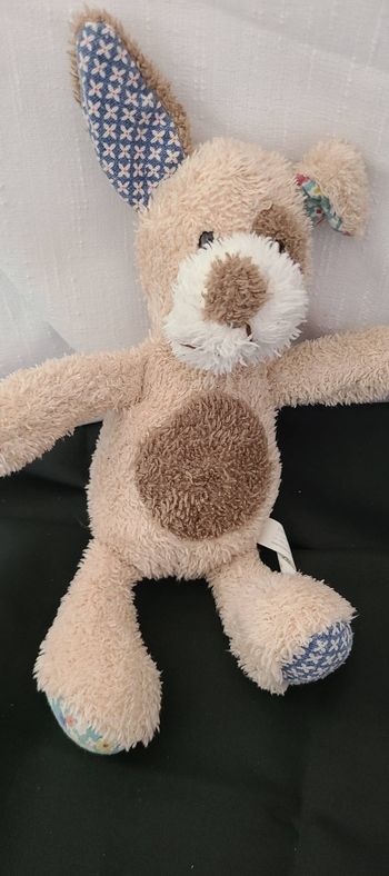 doudou chien beige marron , imprimé oreilles