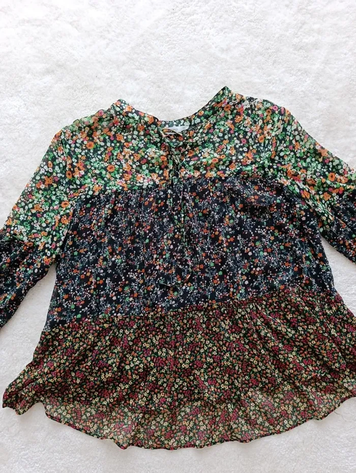 Blouse Mango Casual MNG L noir fleuri fluide légère ample - photo numéro 5