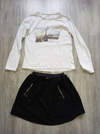 tee shirt paris et jupe noire taille 10 ans