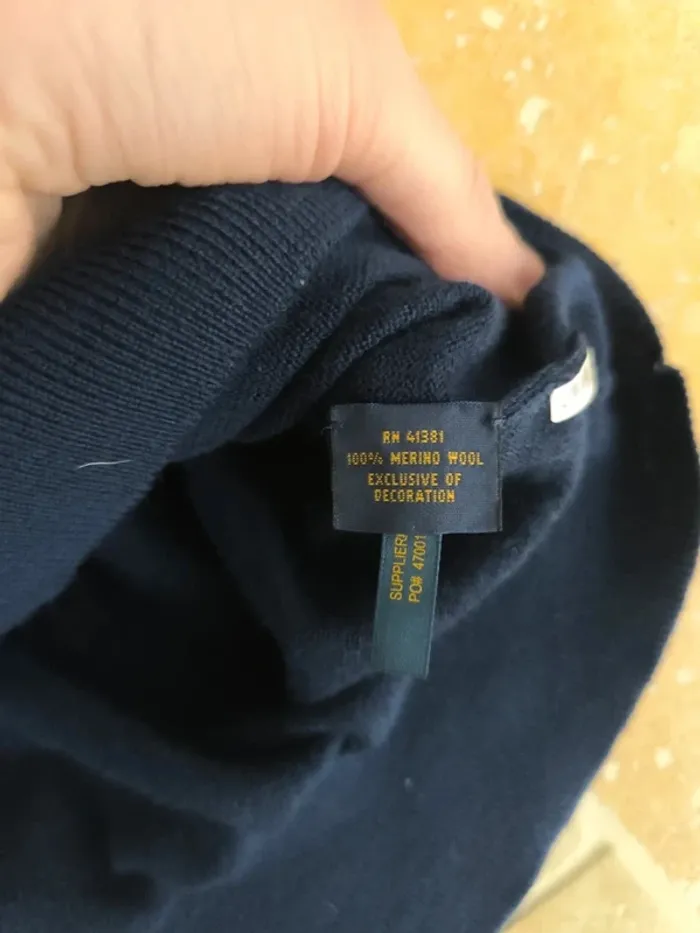 Magnifique pull quart zip laine mérino Ralph Lauren Polo Golf marine logo blanc homme L US Open 2015 - photo numéro 9