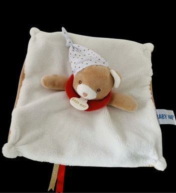 ❤️B5308 Doudou Plat Babynat Baby Nat Ours Blanc Marron Rouge
