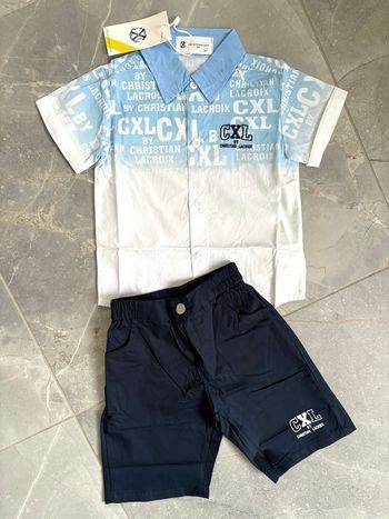 Ensemble chemise et short Christian Lacroix authentique 3 ans bleu et blanc