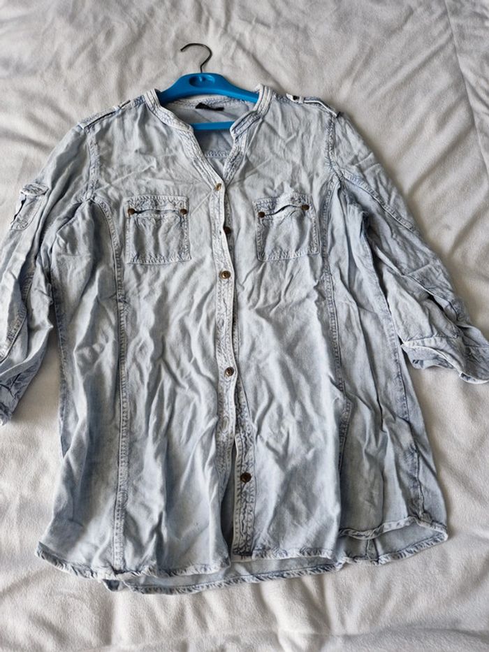 Chemise fluide manches 3/4 bleu chiné taille 42 - photo numéro 4