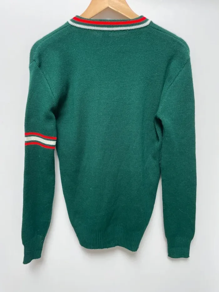 Vintage acrylic knitted V-neck pullover green made in Italy 🇮🇹 - photo numéro 4