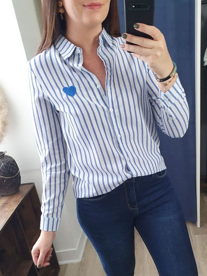 Chemise rayée coeur bleu/blanc Taille S/M