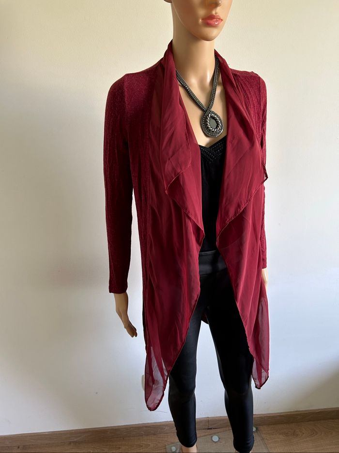 Cardigan bordeaux bi matière Naf Naf taille XS bon état - photo numéro 2