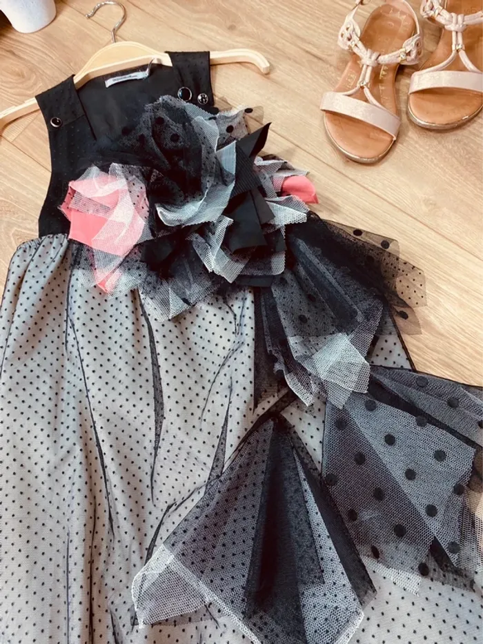 Taille 8 ans robe créateur fille TAO noire et rose * tulle froufrou * 🌺 - photo numéro 3
