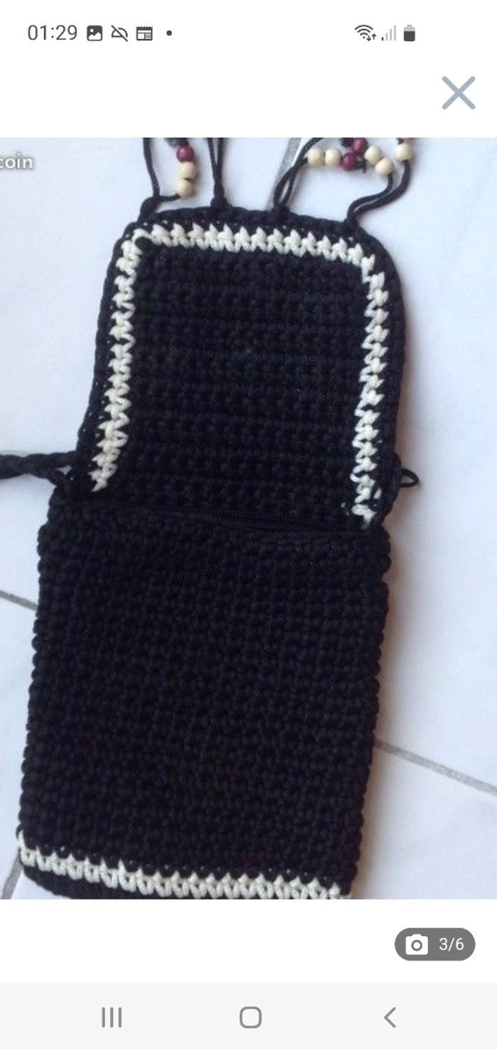 Sac sacoche enfant noir au crochet - photo numéro 4