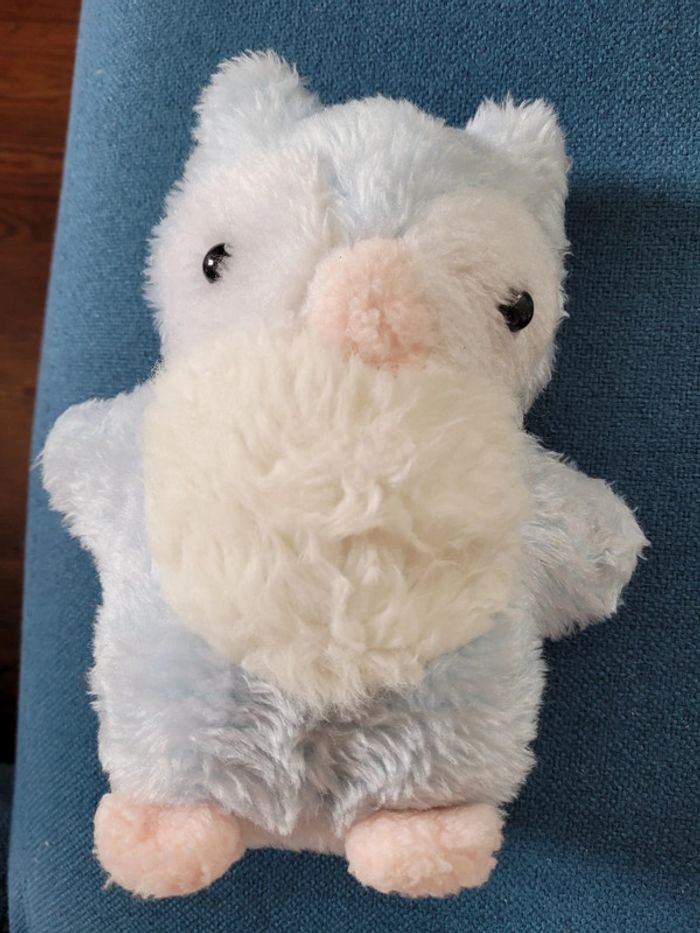 RARE Peluche hibou chouette 22cm Boulgom Made in France doudou collection bleu blanc - photo numéro 2