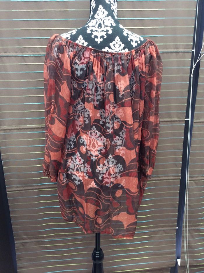 Blouse imprimé orange/marron  en voile neuve (n°27)
