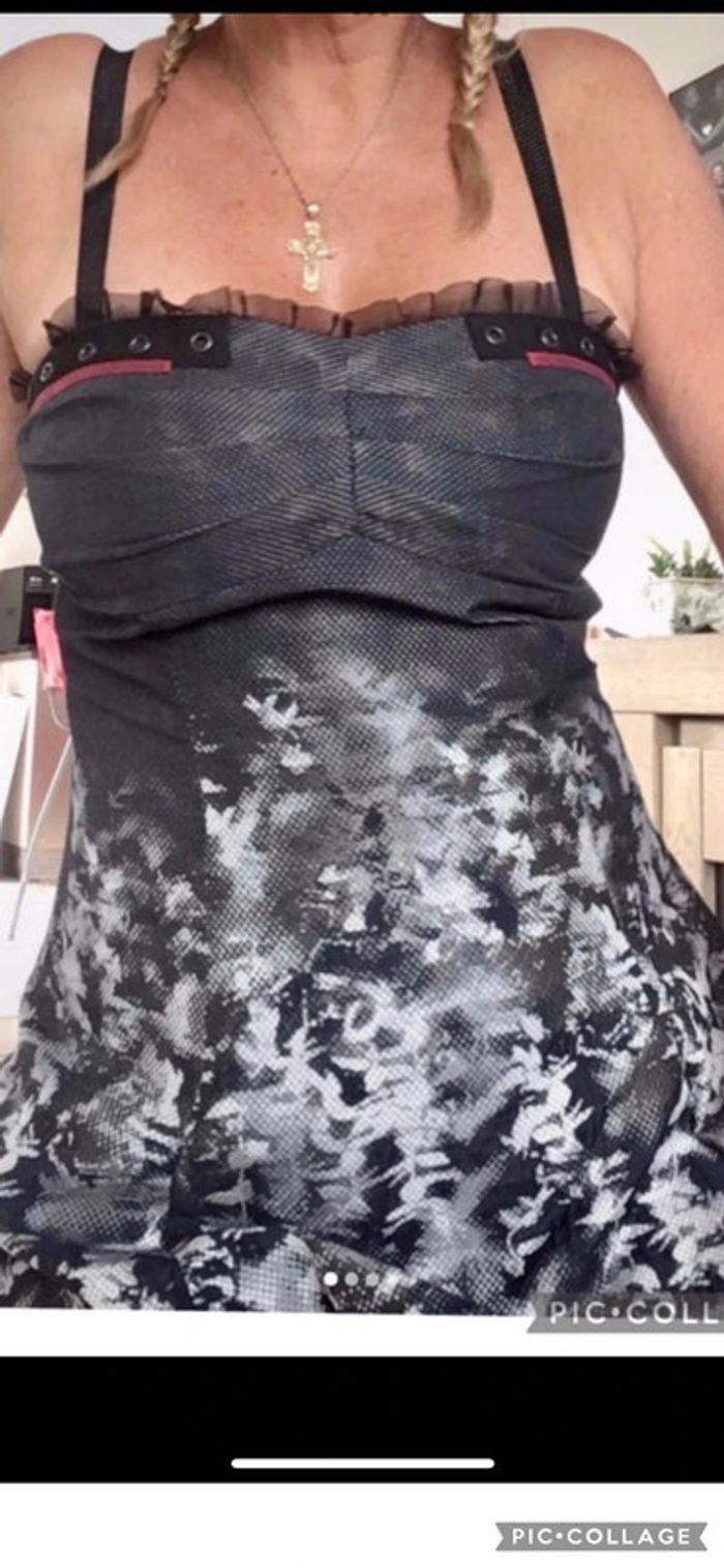 Magnifique robe lmv taille 38 noir gris bretelle élastique tulle neuve