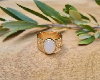 Grosse bague large mariage vintage plaqué or et pierre de lune taille 52