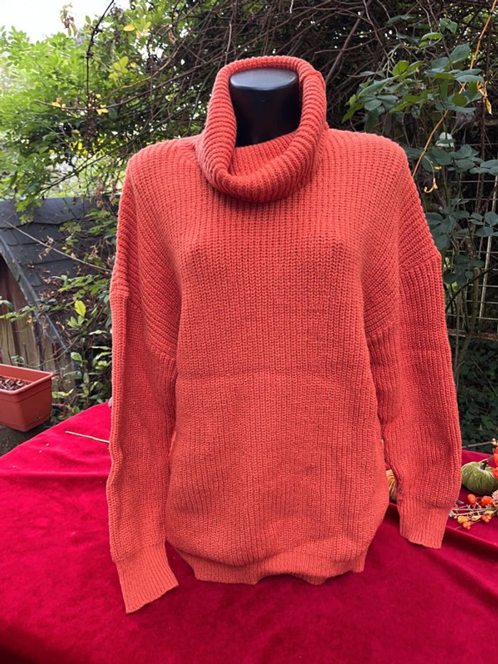 Pull col roulé oversize orange – Taille 2XL ou T 50 / 52 - photo numéro 2